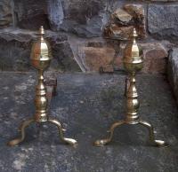 American brass acorn top andirons New England c1810