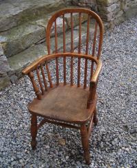 Childs English oak Windsor sackback armchair c1850
