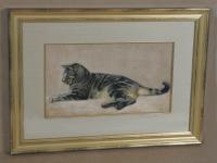 Fannie Burr Reclining tabby cat painting  c1880