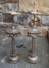 Pair of Victorian silver plated oil lamps c1880