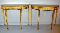 Pair English Edwardian Period ochre painted demi lune console tables
