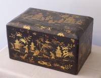 large China Trade 19th c.black lacquered tea chest