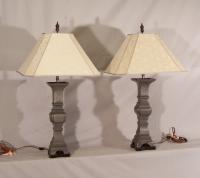 Pair 18th century Chinese pewter lamps