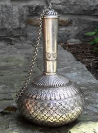 Indo Persian solid silver flask with stopper 19th century