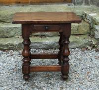 18th c Tuscan walnut turned leg table with drawer
