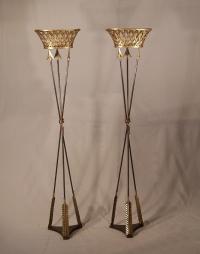 Pair of French Empire bronze arrow jardinieres