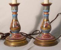 Pair hand painted Dresden imperial blue porcelain lamps