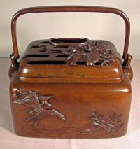 Japanese 19th C bronze brazier or hand warmer c1870