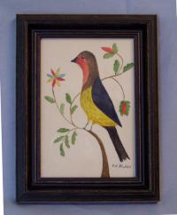 Evelyn S Dubiel folk art watercolor painting of a bird