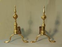 A pare pair of J Davis Boston Federal brass andirons