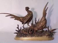 Edouard Paul Delabrierre bronze sculpture pheasant in marsh