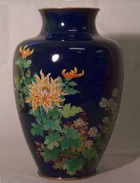 Japanese cloisonne enamel vase with chrysanthemums