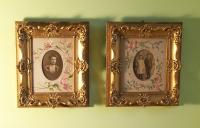 PR Victorian gold leaf picture frames with embroidered inserts c1875