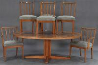 J Mortensen Heltborg Denmark teak dining set table six chairs