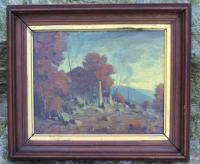 George Bruestle oil painting on board Landscape Lyme Barn c1900