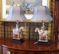 Pair Ching Dynasty terracotta horses sculptures made into lamps