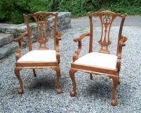 Chippendale style arm chairs vintage pr in mahogany