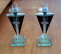 Pair Art Deco glass candlesticks