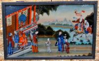 China Trade reverse painting on glass in original rosewood frame c1890