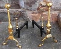 Pr Virginia Metalcrafters brass Newport Andirons Historic Williamsburg Reproduction