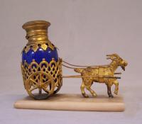 French gilt bronze blue opaline donkey cart perfume bottle