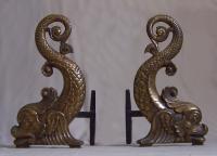 Bradley and Hubbard Bronzed cast iron Dolphin andirons c1880