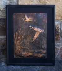 American copper relief of geese in a marsh c1900