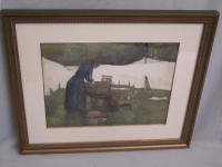 Fannie Burr watercolor of a woman scrubbing laundry c1900