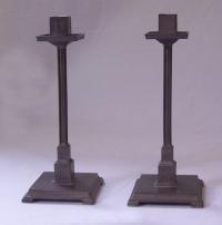 Arts and Crafts 1928 pewter candlesticks after Frank Lloyd Wright