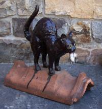 French 19th cent ceramic cat and mouse roof tile