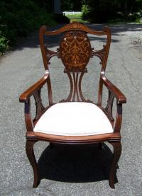 R J Horner inlaid mahogany desk chair c1885