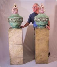 Pair of French 19thc stoneware urns on faux granite bases