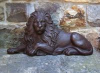 Antique cast iron recumbent male lion door stop 19thc