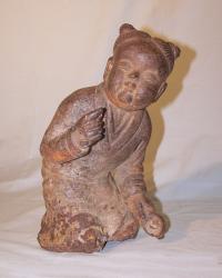 Chinese 19th c iron figure of little boy