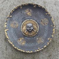 Japanese Meiji iron plate with gold inlay c1880