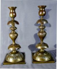 Russian Shabbat brass candlesticks c1890