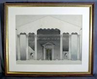 Companion English architectural engravings of neoclassic building  c1820