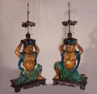Chinese Ming dynasty temple guardian lamps