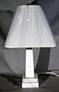 Neo classic obelisk form Italian striated white marble lamp