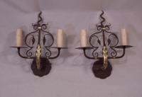 Hand wrought iron and brass wall sconces c1920