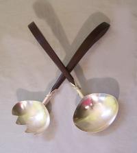 Vintage Mexican sterling silver rosewood salad servers