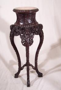 Chinese carved rosewood plant stand with marble insert c1870