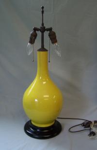Vintage Chinese imperial yellow porcelain vase lamp