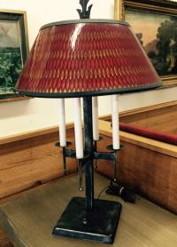 Mid Century Modern iron lamp with plastic shade