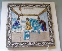 Antique Persian tile of a trunk maker early 19thc Tehran Iran