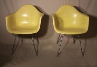 Pair yellow Mid Century Modern Herman Miller armchairs