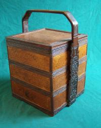 Chinese wedding basket tiffin with carved handle c1930