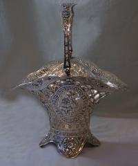 Antique German silver brides basket with glass insert c1900