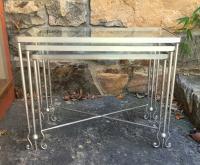 Contemporary artisan made silvered iron stacking tables