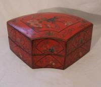 Japanese Meiji red lacquer fan box c1880